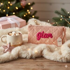 Glam Pink Plush Cosmetic Bag Set with Wristlet – Makeup Bag & Beauty Essentials